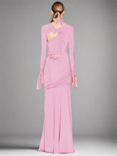 Robe longue fendue à découpes ajourées